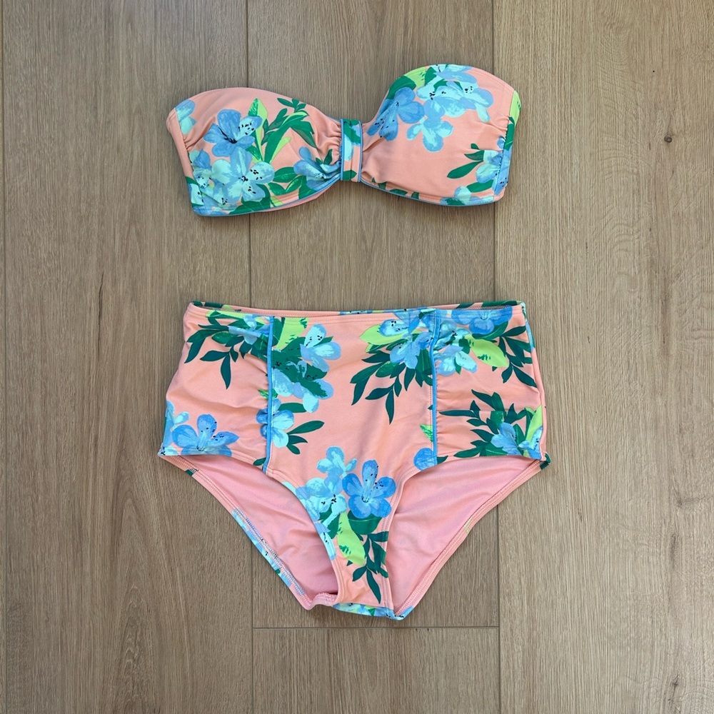 Aerie Peach and Blue Floral Bikini